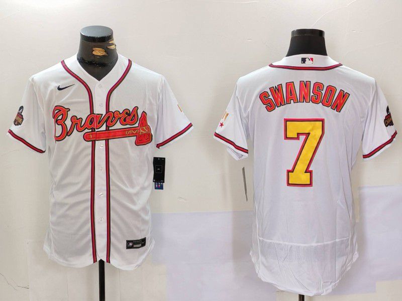 Men Atlanta Braves #7 Swanson White Elite 2024 Nike MLB Jersey style 9021->atlanta braves->MLB Jersey
